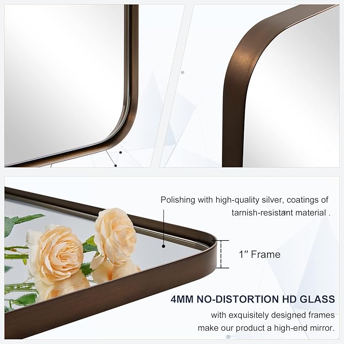 ANDY STAR Bronze Mirror for Wall, 30x36” Rounded Rectangle Bathroom Mirror