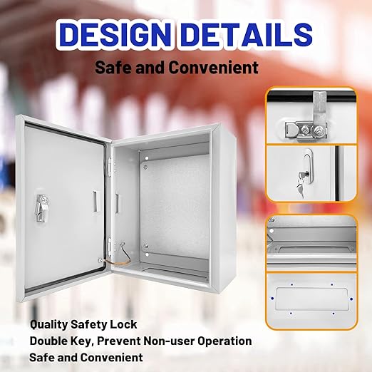 Outdoor Electrical Box 12 x 10 x 6''D NEMA 4X Enclosure Steel Box, Waterproof &