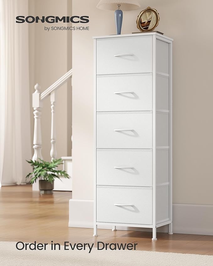 SONGMICS Dresser for Bedroom, Chest of Drawers, 5 Non-Woven Fabric Drawers