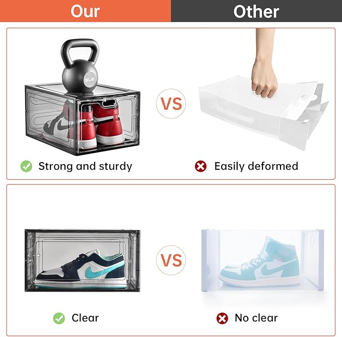 12 Pack Gray Transparent Shoe Storage Organizer, Stackable Shoe Boxes
