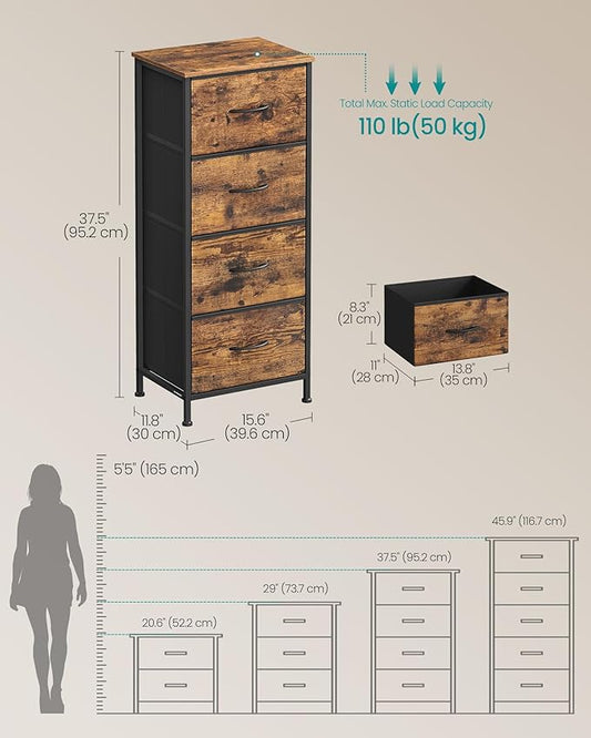SONGMICS Dresser for Bedroom, Chest of Drawers, 4 Non-Woven Fabric Drawers
