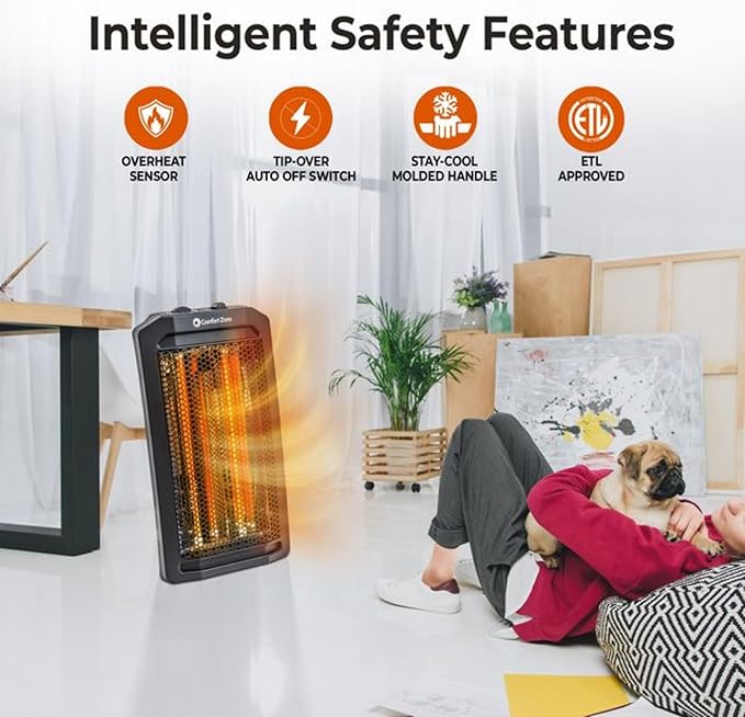 Comfort Zone Indoor Tower Space Heater, Adjustable Thermostat, Radiant Heat