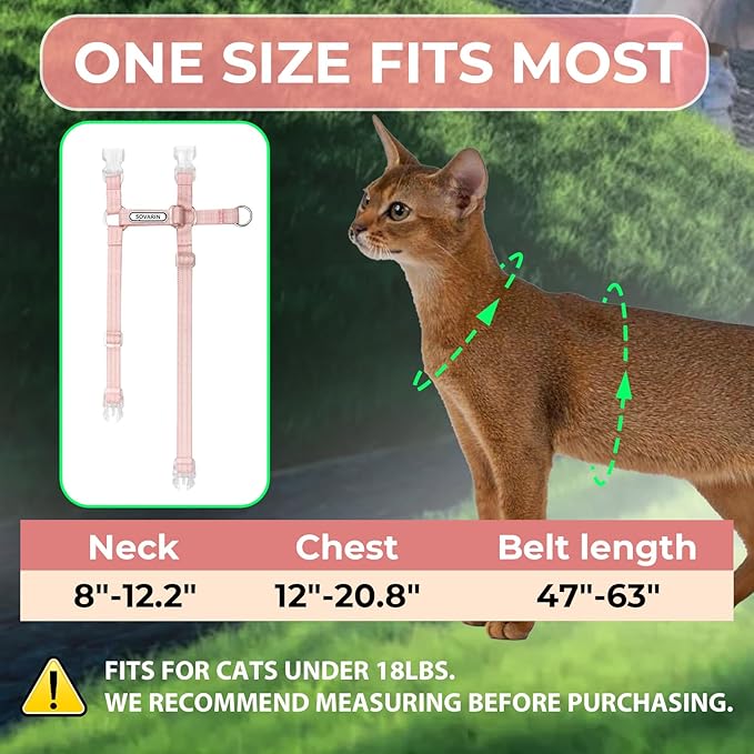 Cat Harness and Leash Set - Pink Lightweight Soft Kitten Harness Escape Proof, Adjustable Travel Pet Harness for Walking,Easy Control Comfortable Outdoor (Pink, One Size Fits All)