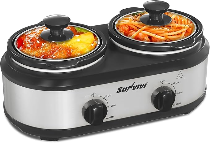Sunvivi Dual Slow Cooker, Buffet Server and Food Warmer, Small Mini Pot