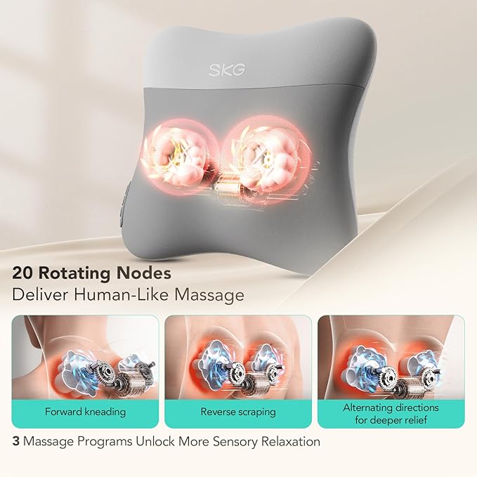 SKG Cordless Back Massager for Pain Relief Deep Tissue 4D Back and Neck Massager