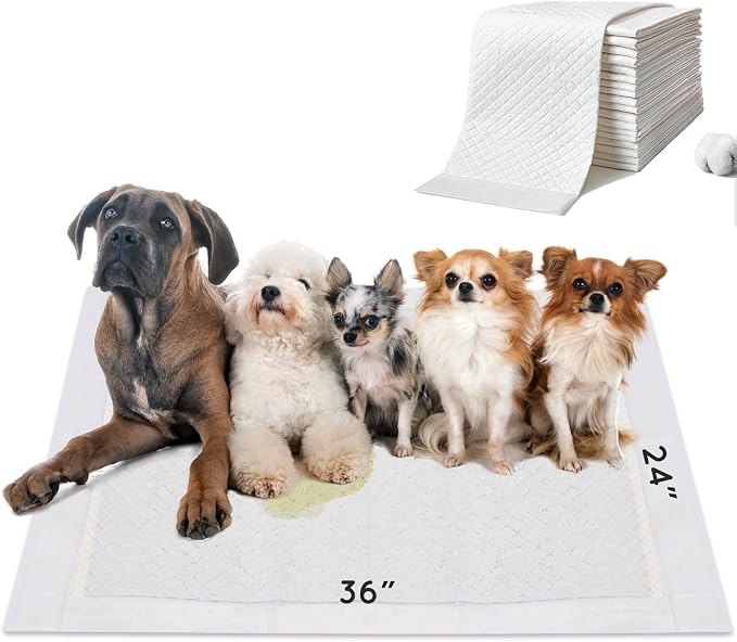 HQ4US 4LEGS Dog Pee Pads, Thick/Ultra Absorbent Puppy Dog Training Pads, Large Size 36”×24”,Odor Eliminating Gel, Deodorizing Factors, with Pet Inducer (105 Count)