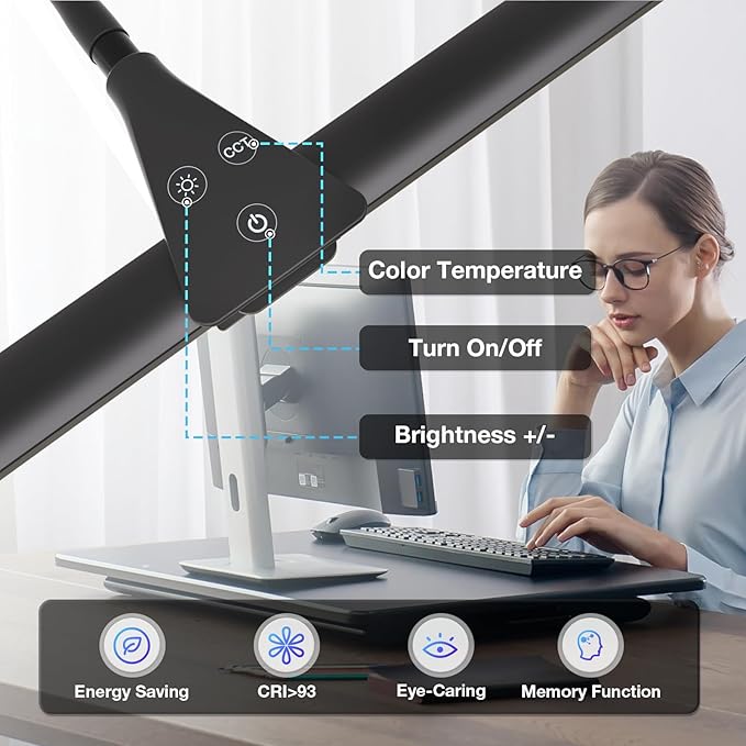 Desk Lamp for Office Home, 31.5" Desktop Lighting Bar with Gooseneck, Clip on Desk Light with Clamp, Bright Dimmable Table Lamp for Study, Work, Computer, Monitor, Reading