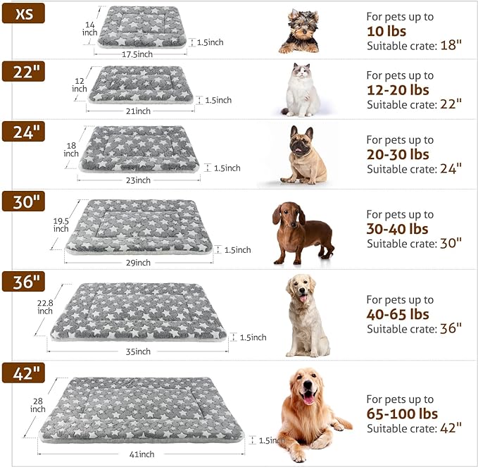 Mora Pets Dog Bed Crate Pad Ultra Soft Pet Bed with Cute Star Print Washable Reversible for Large Medium Small Dogs 21 x 12 inch 2 Pack Grey