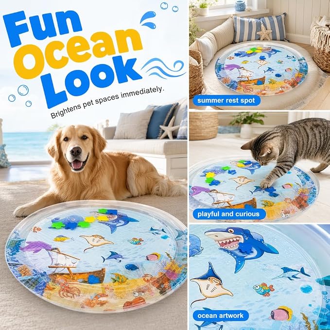 Cat Water Mat with Fish, 2026 New Interactive Cat Mat, Cat Mat for Indoor Activity, Portable Pet Water Play Mat for Cats and Dogs,B:Large,39"