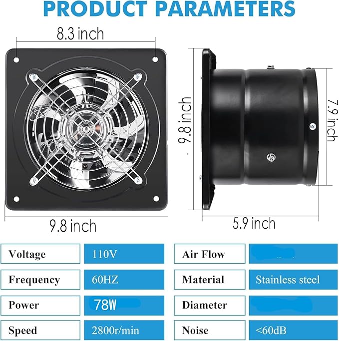 Aydomer 8 Inch Exhaust Fan Metal Ventilation Fan