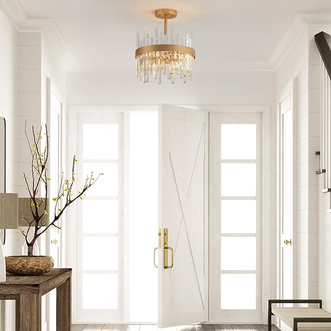 Gold Semi Flush Mount Ceiling Light Fixture, Modern Hallway Light Fixtures Ceiling Mount, Foyer Kitchen Lighting Fixtures Ceiling Lights for Bedroom, Bathroom, Laundry Room, Entryway