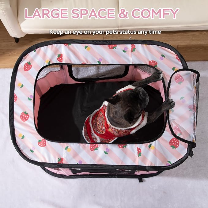 Dog and CAT pop Play Pen,Pets Houses for Dogs and Cats,Indoor&Outdoor Exercise Pen Dog Tent Puppy Playground Large (L, Pink) | Portable Dog Kennel with Upgrade Breathable Mesh,Sturdy Kitten Playpen Indoor & Outdoor for Rabbit or Small Animals,Pink