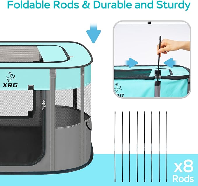 XRG Foldable Pet Playpen,Indoor Cat cage Puppy Crates M(31.5"x23.6"x21.7") | Portable Dog Crates with Upgrade Breathable Mesh,Sturdy Cat Kennel Indoor & Outdoor for Rabbit or Small Animals,Green