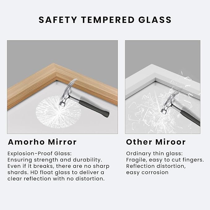 Amorho Bathroom Mirror, 24x30 Inch Wall Mirror, Oak Wood Grain Metal Framed