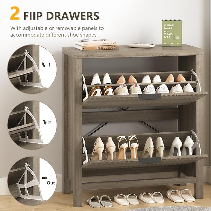Shoe Cabinet Storage for Entryway, Fluted Shoe Cabinet