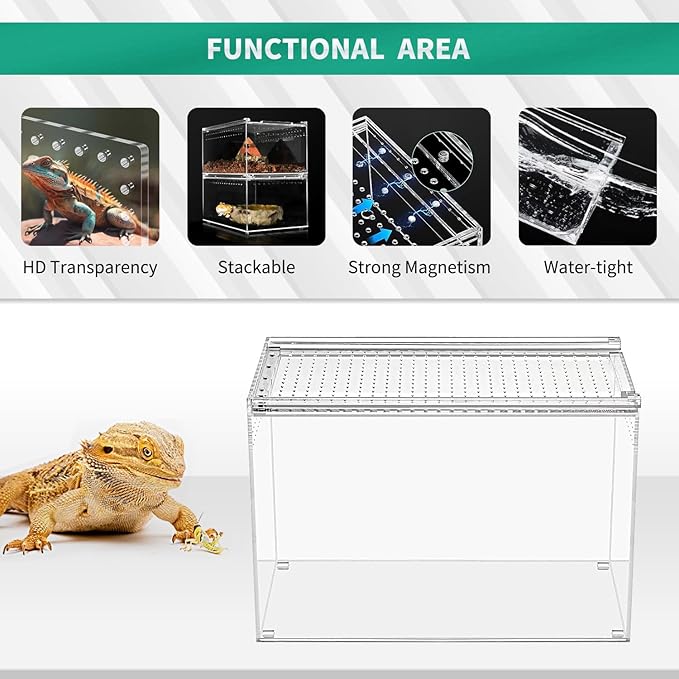 Reptile Terrarium kit,11"*6"*8" Reptile Breeding Box, Magnetic Acrylic Enclosure,for Tarantula,Hermit Crab,Jumping Spider,Iguana,Leopard Gecko,Bearded Dragon, Insect, Mantis, Scorpions.