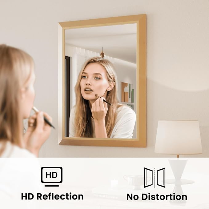 Amorho Bathroom Mirror, 24x36 Inch Golden Thick Metal Framed Wall Mirrors
