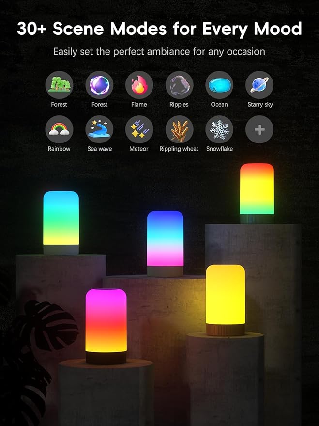 RGBICWW Smart Table Lamp, Touch Bedside Lamp with App Control, LED Desk Lamp with Music Sync, 30+ Scenes & 16M Colors, Color Changing Lamp for Bedroom Living Room Gaming Dimmable Night Light, Gold