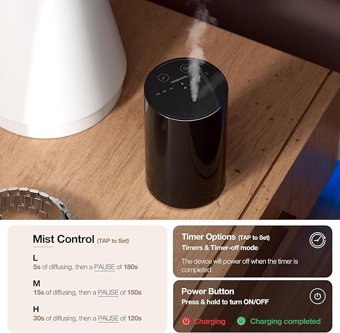 Waterless Essential Oil Diffuser, Battery Operated Aromatherapy Diffuser