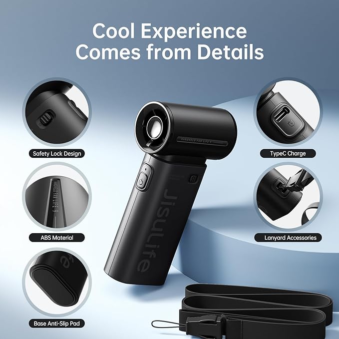 JISULIFE Portable Handheld Fan Life9, Turbo Power High Speed Air, 5 Gear Wind
