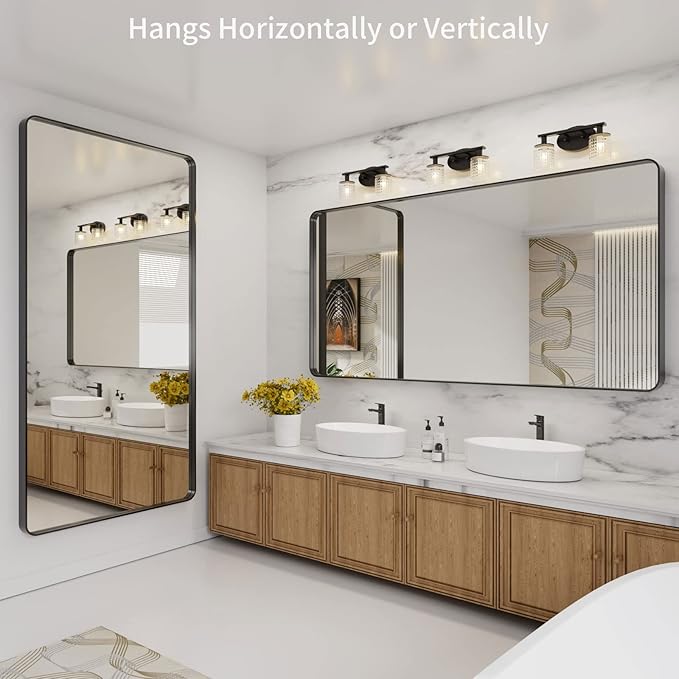 LOAAO 72X36 Inch Black Metal Framed Bathroom Mirror