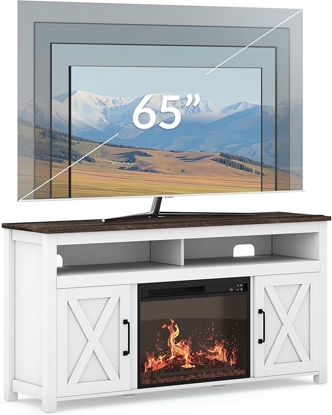 BELLEZE 58" Farmhouse Fireplace TV Stand