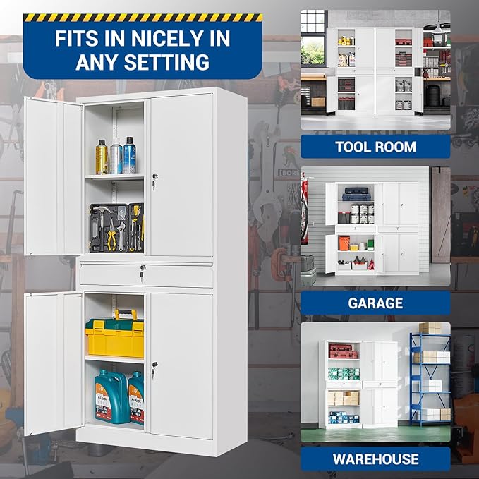 71" Metal Cabinet-White Heavy Duty Storage File Cabinet Steel Tool Cabinets
