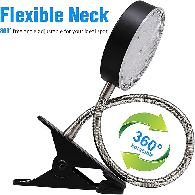 Clip-On LED Desk Lamp with Switch, 19.25” Flexible Gooseneck, 4.5W 260LM 4000K Cool White Clamp Desktop Light, 65” Cord Small Desk Light for Home, Office, Study, ETL Listed