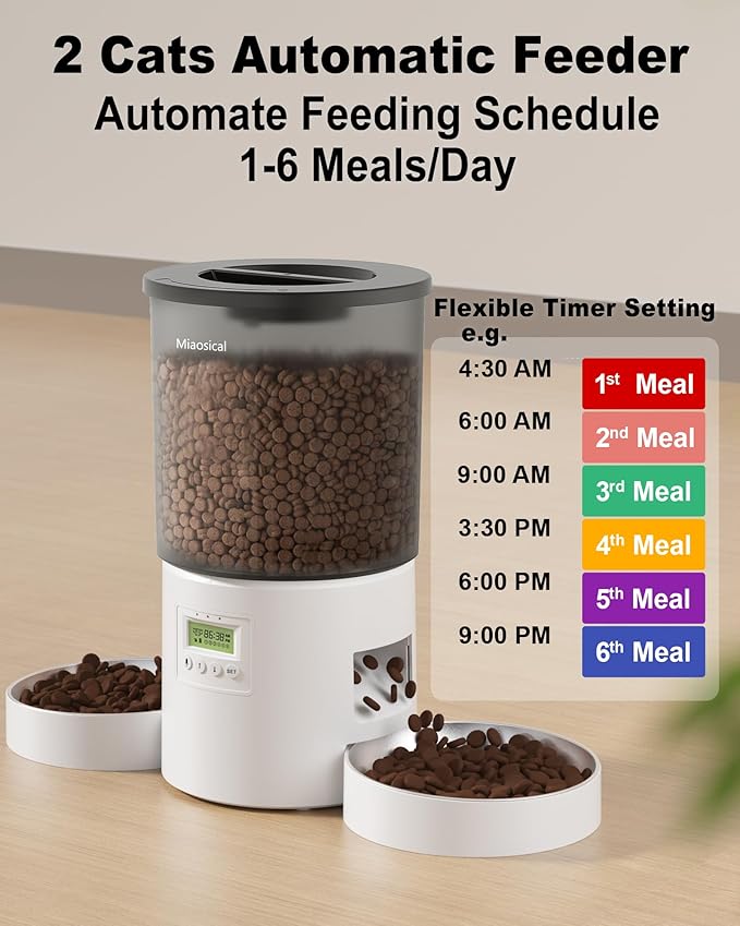 Automatic Cat Feeder for 2 Cats, 4.2L Dual Food Dispenser, Portion Control