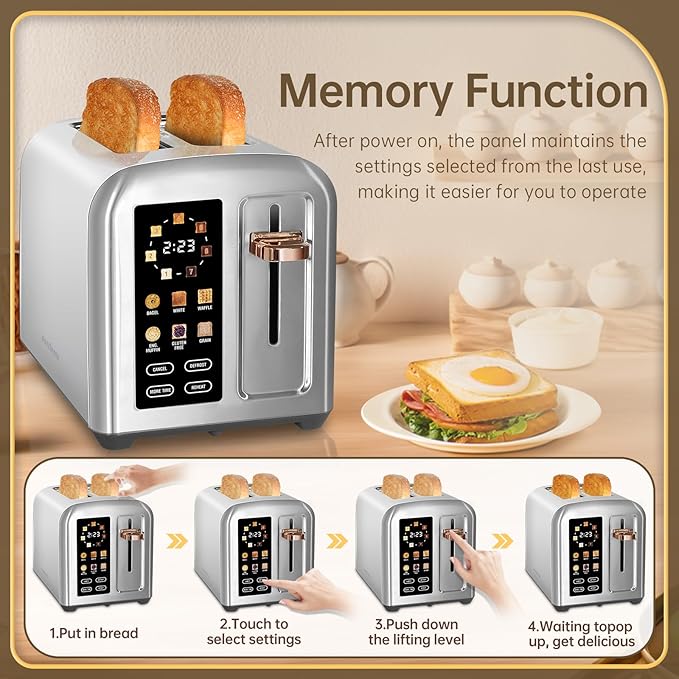 SEEDEEM Toaster 2 Slice, Full Touch Control Stainless Toaster, LCD Display