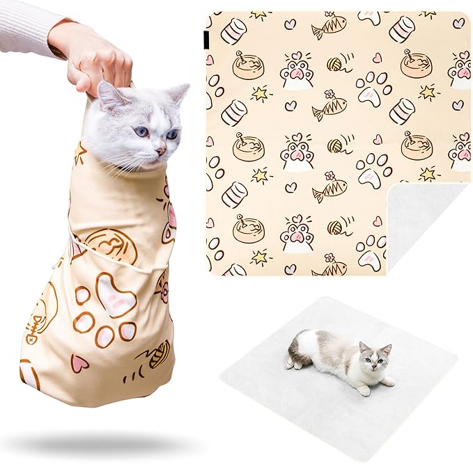 35.43" Extra Large Cat Grooming Wrap,Soft Self-stick Cat Burrito Restraint Blanket Grippy Cloth for Large Cats & Small Dogs Medicine,Nail Clipping,Ear Cleaning,Teeth Brushing Anti-Scratch Anti-Escape