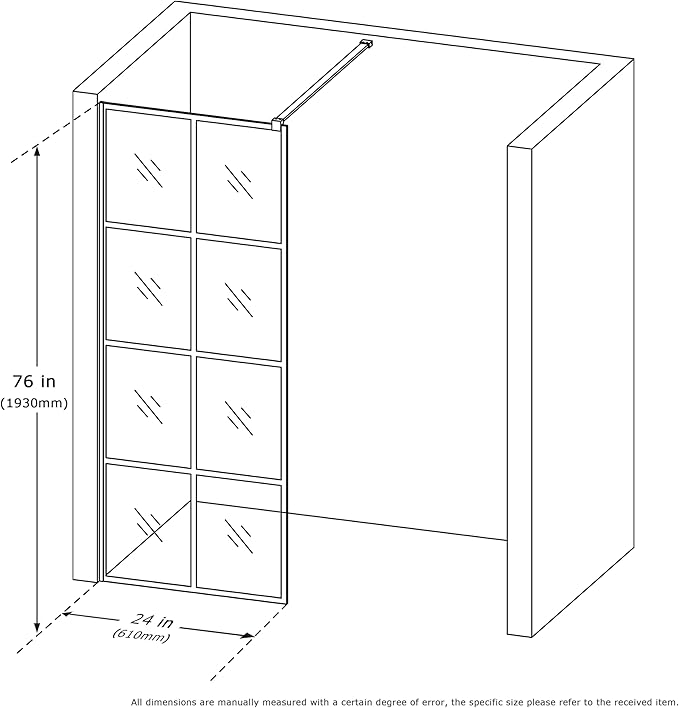 Mainzel 24" W x 76" H Fixed Shower Glass Panel, Frameless 3/8" ANSl Tempered