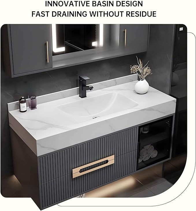Floating Bathroom Vanity with Sink, 36IN Bathroom Vanities Cabinet Includes LED