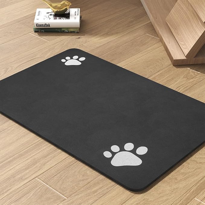 Pet Feeding Mat-Absorbent Dog Mat for Food and Water Bowl-No Stains Quick Dry Water Dispenser Mat-Dog Accessories Pet Supplies-Bowl for Messy Drinkers(Black,16"x24"
