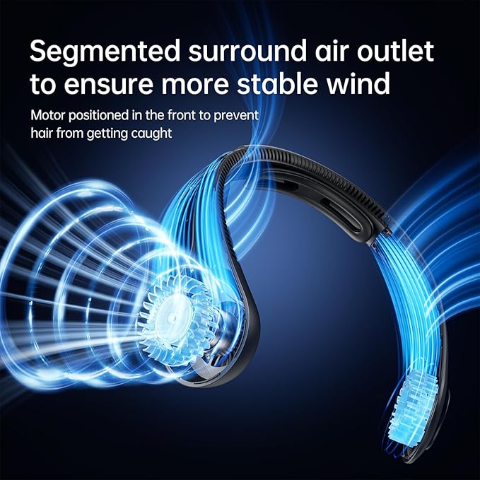 JISULIFE Portable Neck Fan Upgraded, Neckbrace Personal Hands Free, 5 Speed