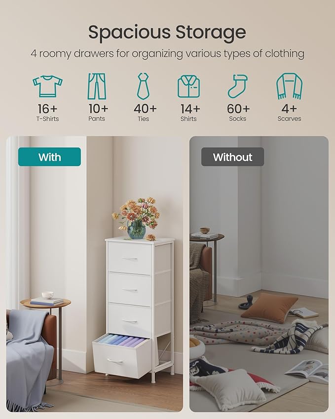 SONGMICS Dresser for Bedroom, Chest of Drawers, 4 Non-Woven Fabric Drawers