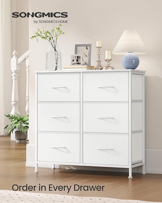 SONGMICS Dresser for Bedroom, Chest of Drawers, TV Stand, 6 Non-Woven Fabric