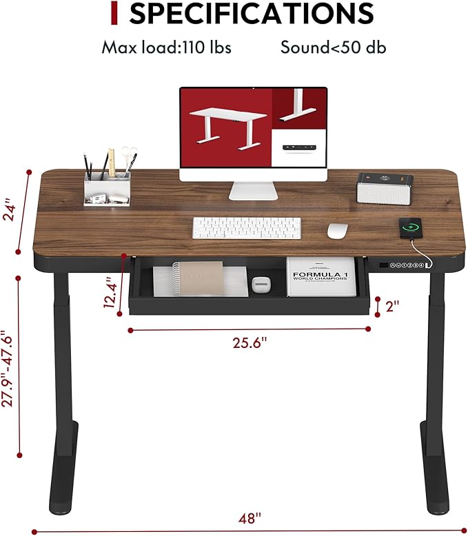 Standing Desk with Drawer, Electric Height Adjustable Home Office Desk with