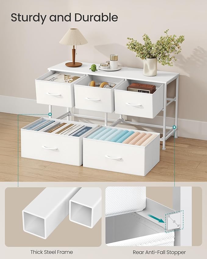 SONGMICS Dresser for Bedroom, Chest of Drawers, 5 Non-Woven Fabric Drawers