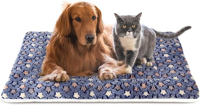 Mora Pets Dog Bed Crate Pad Ultra Soft Pet Bed with Cute Star Print Washable Crate Mat for Large Medium Small Dogs Reversible Fleece Dog Crate Kennel Mat Cat Bed Liner 41 x 29 inch Dark Blue