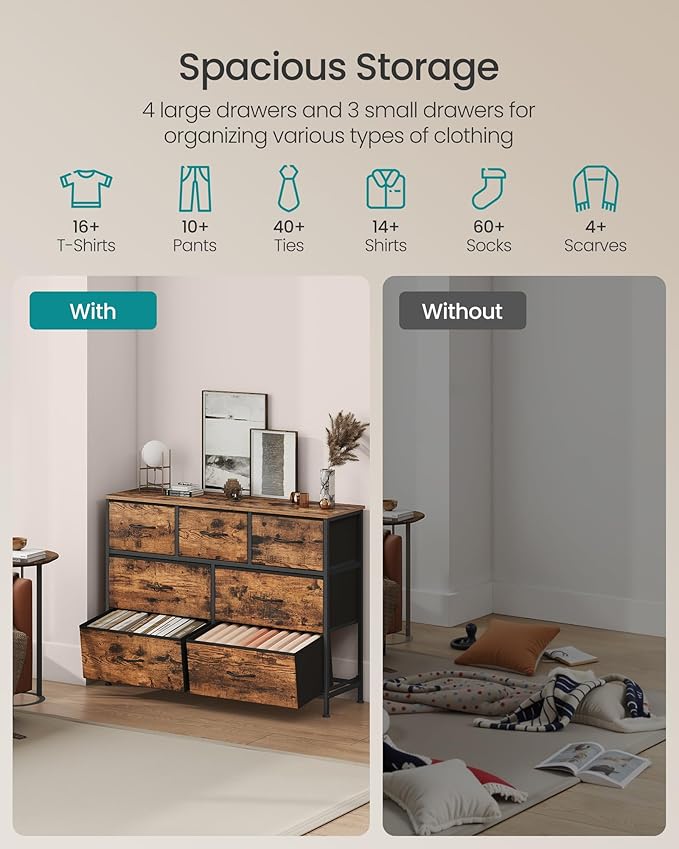 SONGMICS Dresser for Bedroom, Chest of Drawers, 7 Non-Woven Fabric Drawers
