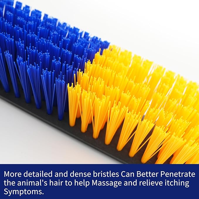 Livestock Scratch Brush With Spring Iron Holder,Animal Back Scratching Brush Including 4pcs goat brushes, 4 stands and accessories For Cow,Cattle,Sheep, Horses,Pigs,Massage Grooming Tool(Yellow)