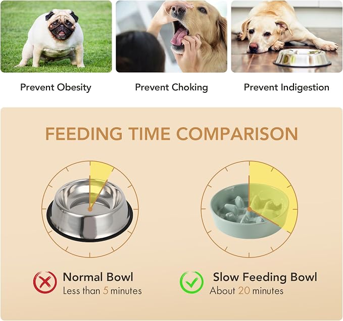 Havniva Dog Bowls Slow Feeder, Ceramic Slow Feeder Dog Bowls for Fast Eater | 1.2 Cups Dog Food Bowl Puzzle Feeder, Slow Feeding Bowls for Small & Medium Breed, Non-Slip Base, Anti-Choking