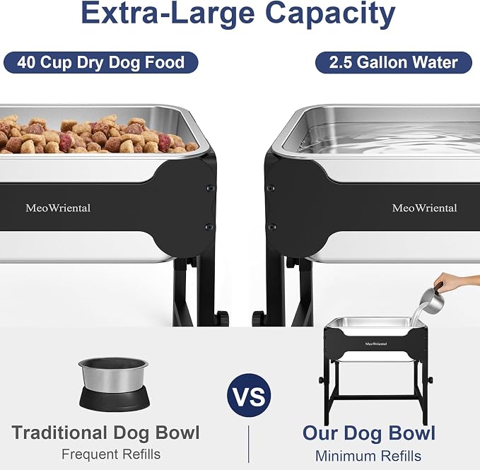 2.5 Gallon Adjustable Elevated Dog Water Bowl, Raised Stainless Steel Large Dog Bowl with 4 Height(11-17"), Full Metal Feeding Station for Relief Joint Pressure, Easy to Clean, Indoor & Outdoor