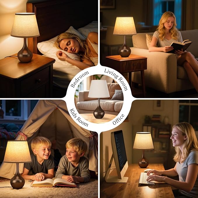 Seealle Touch Table Lamps for Nightstand, 3-Way Dimmable Small Bedroom Lamps for Night Stands, Brown Bedside Lamps for Living Room, Kids Room, End Table(LED Bulb Included)