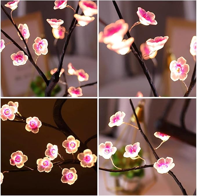 36 LED Cherry Blossom Sparkly Fairy Spirit Tree Lights, Twinkling Tree 3AA&USB Powered, Tabletop DIY Artificial Tree Lamp for Bedroom Christmas Indoor Room Decor Lights (Warm White)