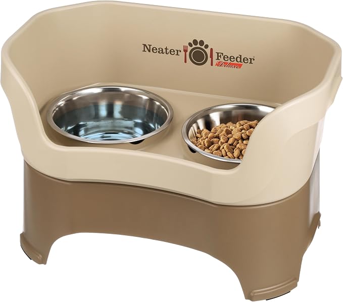 Neater Pet Brands Neater Feeder Deluxe Mess Proof Dog Bowls Elevated for Large Dogs Over 40 lbs, Made in USA, No Spill Raised Dog Food Bowl Stand Feeding Station, Food and Water Bowl Set, Cappuccino