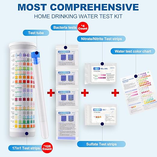 21-in-1 Home Drinking Water Testing Kit, 145 Strips + 4 Bacteria Tests