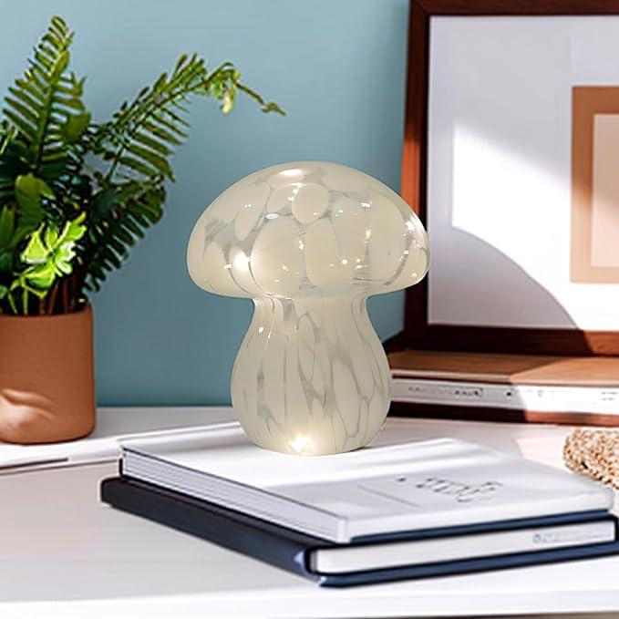 Mushroom Table Lamps Night Lights Cute Glass Nightstand Bedside Desk Lamps for Bedroom Living Study(Bulb Included) - White