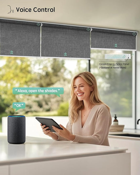 Yoolax Motorized Blinds with Remote, Automatic Window Shades Work with Alexa